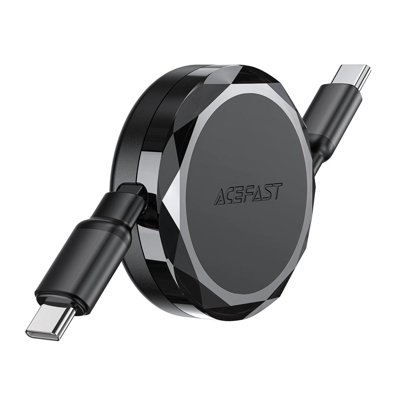 Cable retráctil USB-C a USB-C - 60 W - 0,8 m - Negro