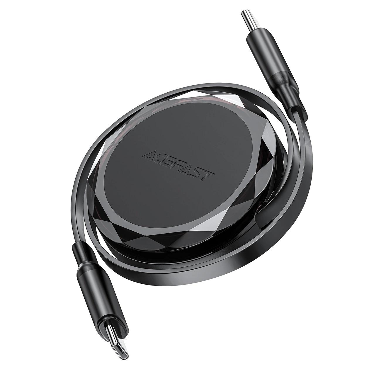 Cable retráctil USB-C a USB-C - 60 W - 0,8 m - Negro