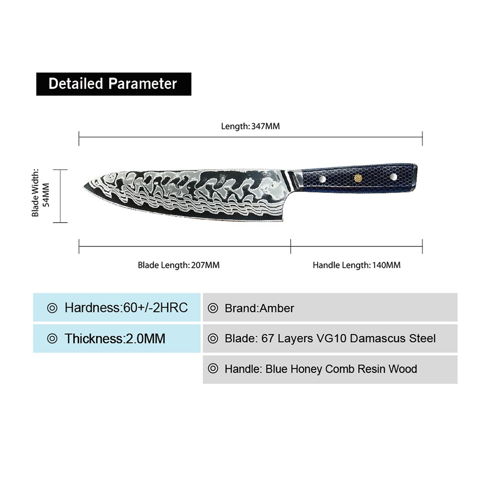 Cuchillo de cocina damasco YU-37420 - Slaughter / azul