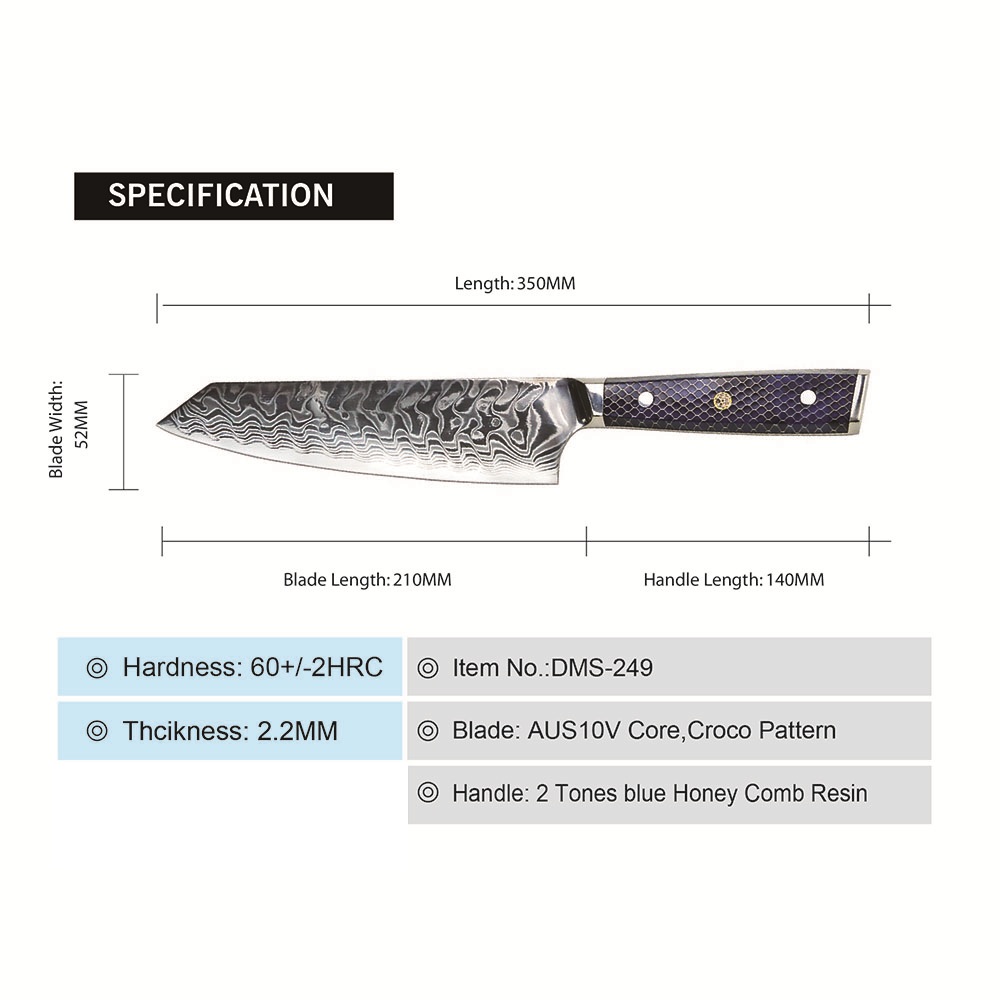 Cuchillo de cocina damasco YU-37420 - Slaughter / azul