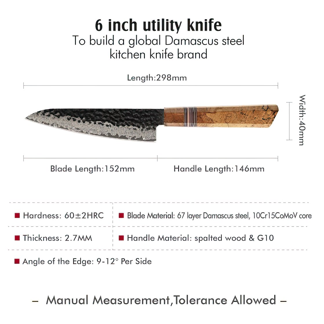 Cuchillo de cocina damasco ZE-37429 - Utility/Marrón