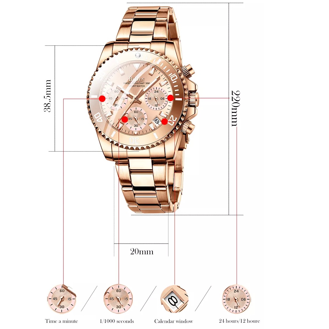 Reloj BIDEN WO-14641 - Dorado / Rosa