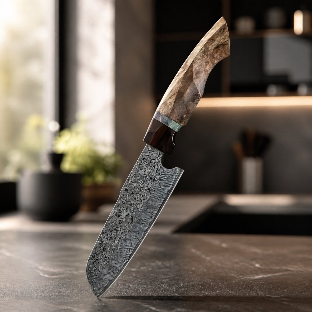 Cuchillo de cocina damasco YU-37464 - Santoku / Marrón