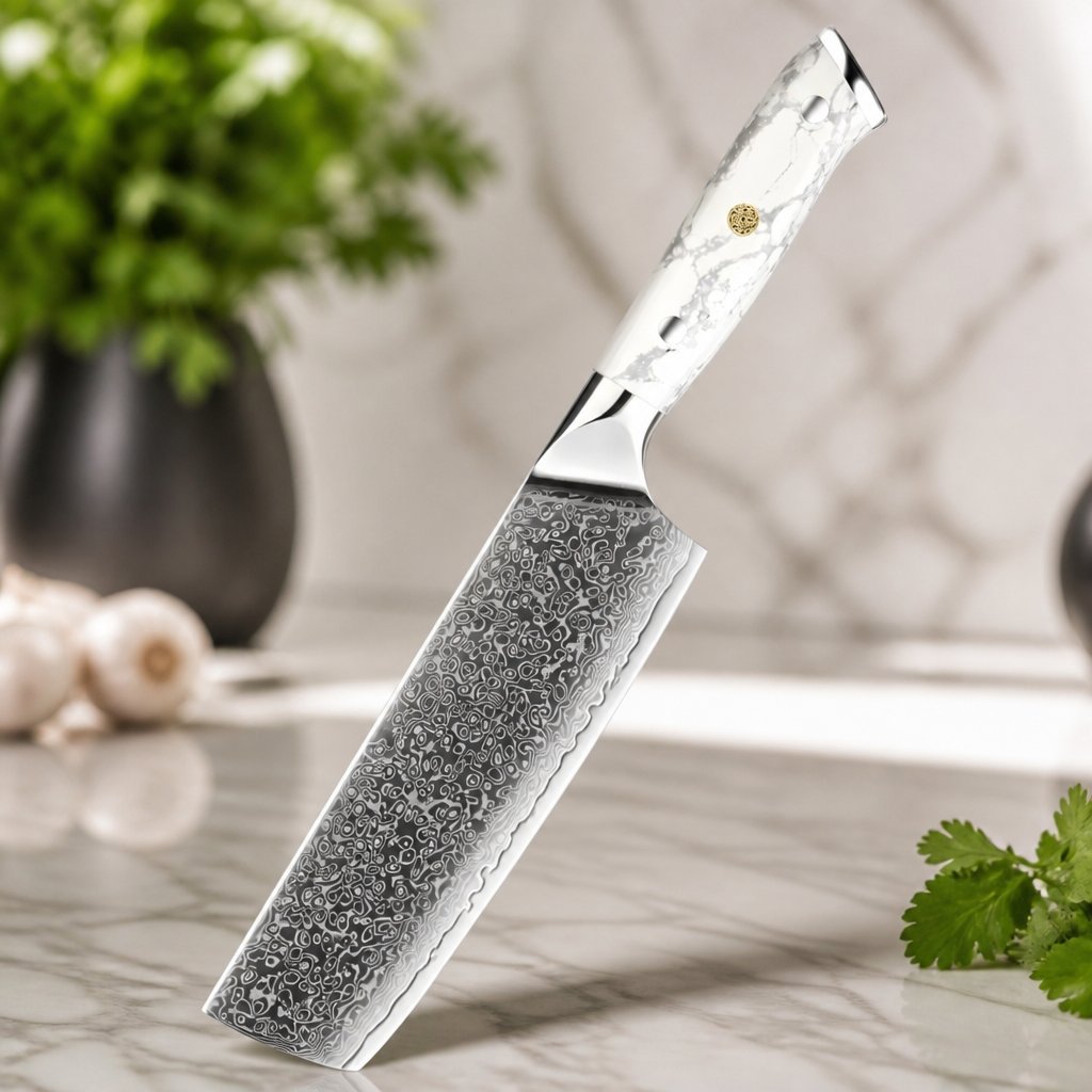 Cuchillo de cocina damasco YU-37517 - Nakiri / Blanco